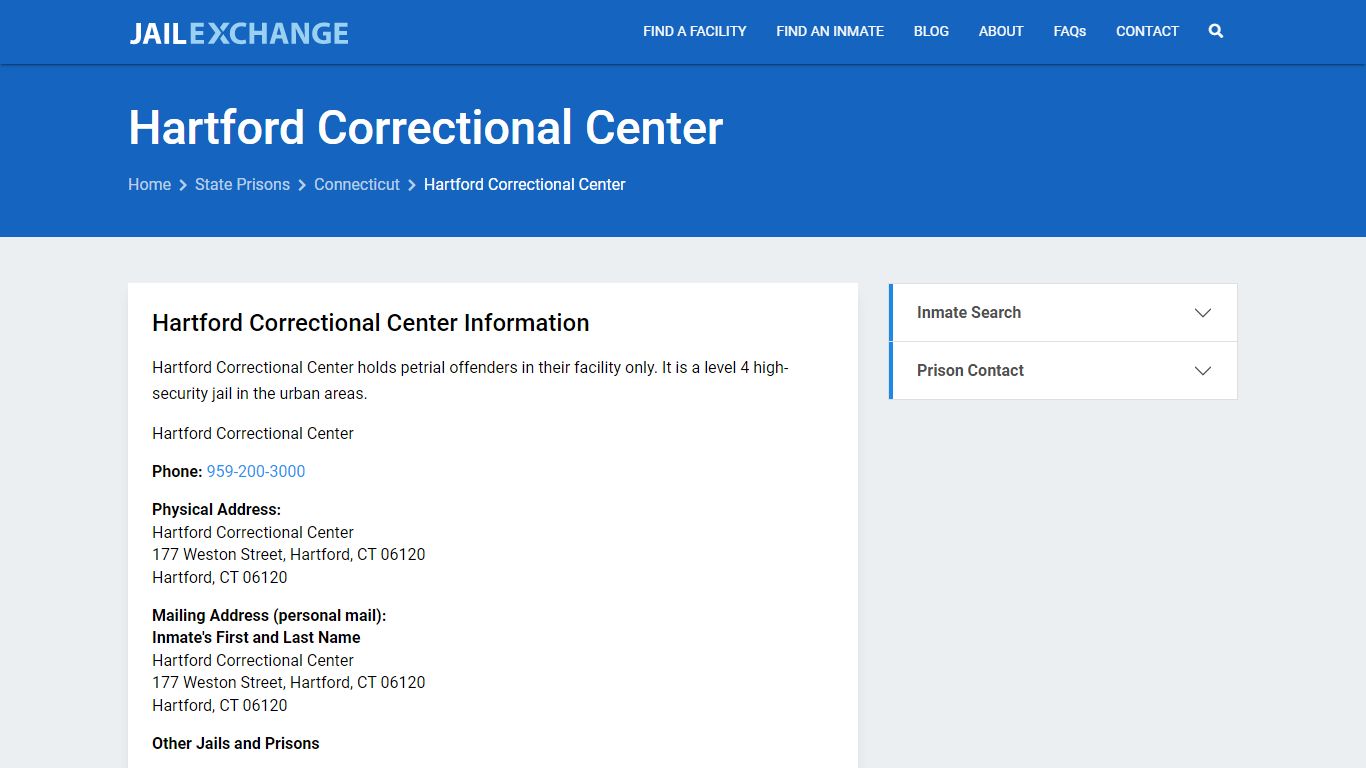 Hartford Correctional Center Inmate Search, CT - Jail Exchange